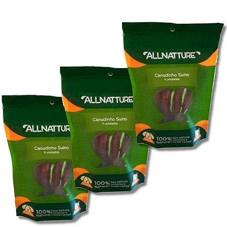 Kit 3 Traqueia Suína Canudinho Mordedor 100% Natural Para Cães Allnatture