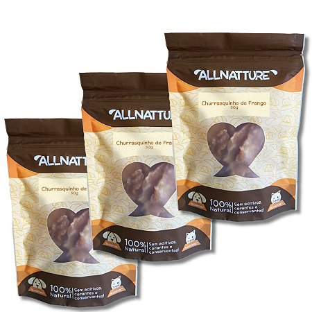 Kit 3 Peito de Frango Churrasquinho Petisco Natural Para Cães e Gatos Allnatture