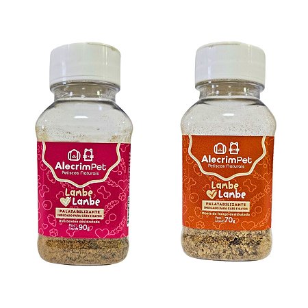 Kit 2 Pó Saborizante Natural Lambe Lambe Rim Bovino e Moela de Frango AlecrimPet