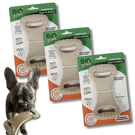 Kit Biobone 3 Mordedores Mordida Moderada Para Cães Zero Plástico Ossão