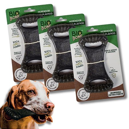 Kit Biobone 3 Mordedores Extra Forte Para Cães Zero Plástico Ossão