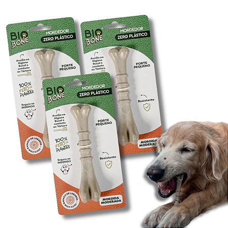 Kit Biobone 3 Mordedores Mordida Moderada Para Cães Zero Plástico Ossinho