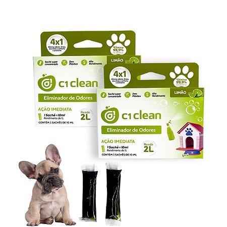 Kit 2 Eliminador de odores Limão Desinfetante Seguro P/ Pets C1 Clean Rende 2L