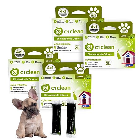 Kit 4 Eliminador de odores Limão Desinfetante Seguro P/ Pets C1 Clean Rende 2L