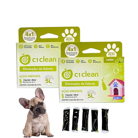 Kit 2 Eliminador de odores Limão Desinfetante Seguro P/ Pets C1 Clean Rende 5L