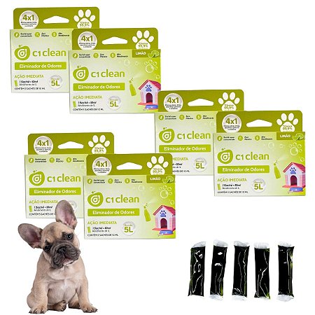 Kit 6 Eliminador de odores Limão Desinfetante Seguro P/ Pets C1 Clean Rende 5L