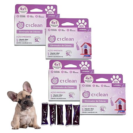 Kit 4 Eliminador de odores Lavanda Desinfetante Seguro P/ Pets C1 Clean Rende 5L