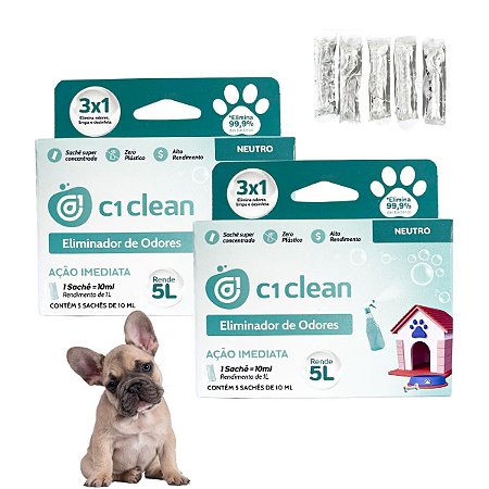 Kit 2 Eliminador de odores Neutro Desinfetante Seguro P/ Pets C1 Clean Rende 5L