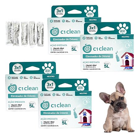 Kit 4 Eliminador de odores Neutro Desinfetante Seguro P/ Pets C1 Clean Rende 5L