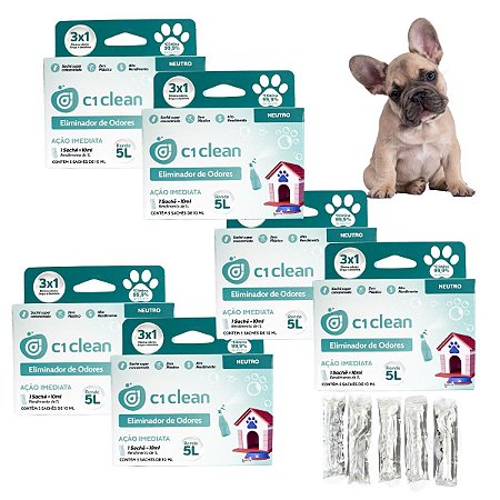 Kit 6 Eliminador de odores Neutro Desinfetante Seguro P/ Pets C1 Clean Rende 5L