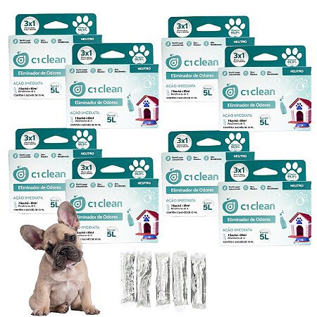Kit 8 Eliminador de odores Neutro Desinfetante Seguro P/ Pets C1 Clean Rende 5L