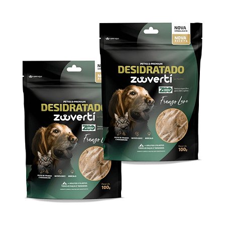 Kit 2 Frango Leve Petisco Desidratado Natural Para Cães e Gatos Zooverti
