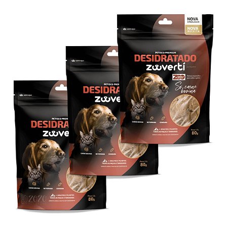 Kit 3 Só Carne Bovina Petisco Desidratado Natural Para Cães e Gatos Zooverti
