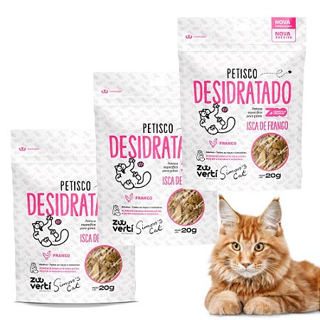 Kit 3 Isca de Frango Petisco Desidratado Natural Para Gatos Simon’S Cat Zooverti