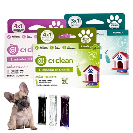 Kit 3 Eliminador de odores Desinfetante Seguro P/ Pets C1 Clean Rende 2L