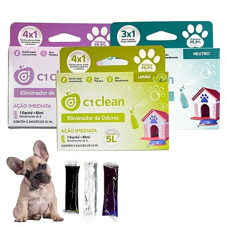 Kit 3 Eliminador de odores Desinfetante Seguro P/ Pets C1 Clean Rende 5L