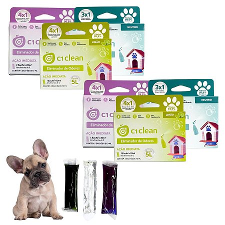 Kit 6 Eliminador de odores Desinfetante Seguro P/ Pets C1 Clean Rende 5L