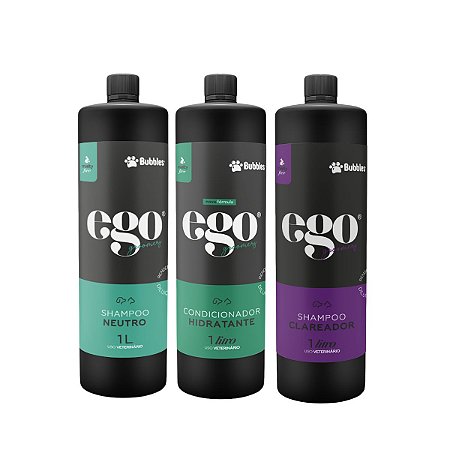 Kit Shampoo Neutro e Clareador + Condicionador Hidtratante 1L Para Cães Banho e Tosa Bubbles