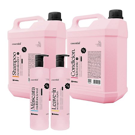 Kit Shampoo Neutralizador Condicionador Máscara e Leave In Essential Para Cães Banho e Tosa Bubbles