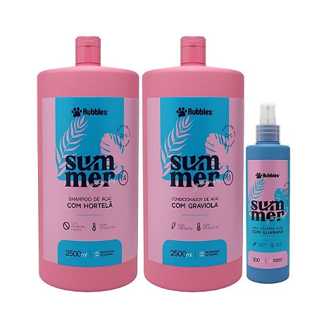 Kit Summer Shampoo Condicionador e Perfume Para Cães Banho e Tosa Bubbles