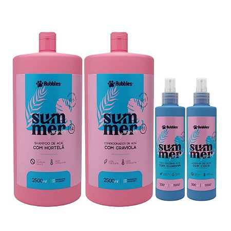 Kit Summer Shampoo Condicionador Perfume e Leave In Para Cães Banho e Tosa Bubbles