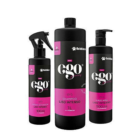 Kit Liso Intenso Shampoo Máscara e Spray Ativador Para Cães Banho e Tosa Bubbles