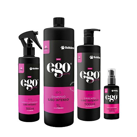 Kit Liso Intenso Shampoo Máscara Spray Ativador e Sérum Para Cães Banho e Tosa Bubbles