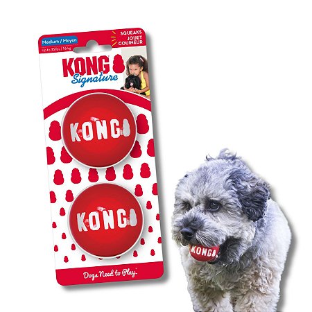 Kong Signature Balls Bolinha Resistente Com Apito Para Cães 2 Unidades M