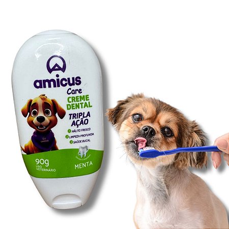 Creme Dental Para Cães Tripla Ação Amicus Care 90g Sabor Menta