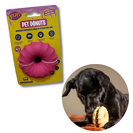 Brinquedo Resistente Recheável Para Cães Pet Donuts Rosa M/G Amicus