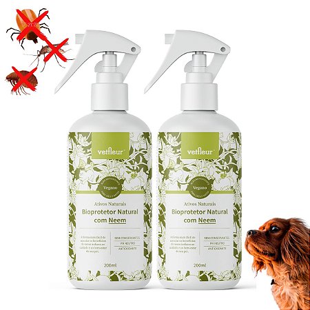 Kit 2 Repelente Com Neem 100% Natural Bioprotetor Vetfleur Para Cães 200ml