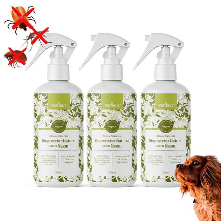 Kit 3 Repelente Com Neem 100% Natural Bioprotetor Vetfleur Para Cães 200ml