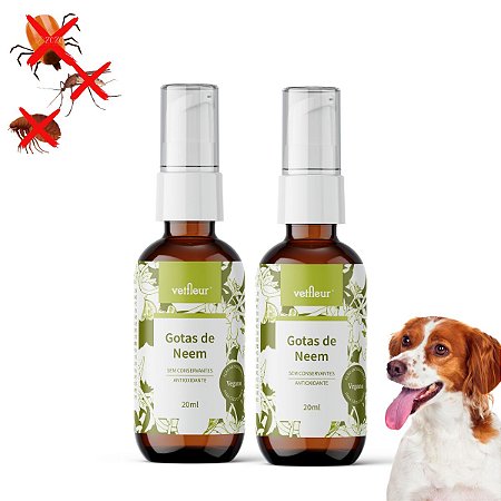 Kit 2 Repelente Gotas de Neem 100% Natural Vetfleur Para Cães 20ml