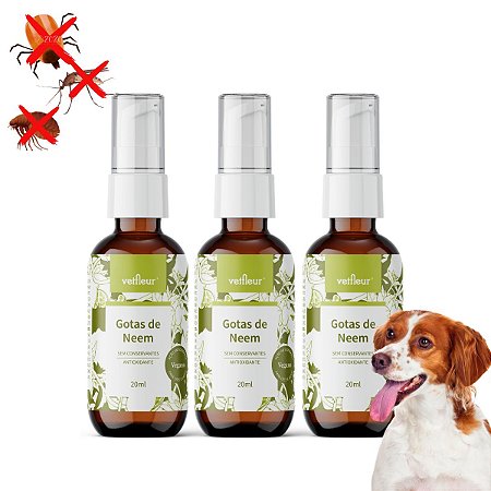 Kit 3 Repelente Gotas de Neem 100% Natural Vetfleur Para Cães 20ml