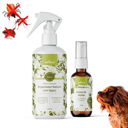Kit 2 Repelente Com Neem 100% Natural Bioprotetor e Gotas Vetfleur Para Cães