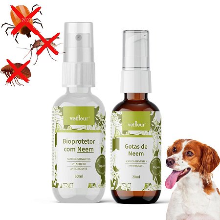 Kit 2 Repelente Com Neem 100% Natural Bioprotetor Pocket e Gotas Vetfleur Para Cães