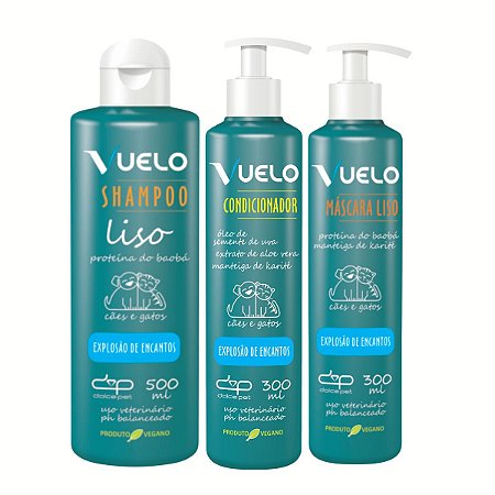 Kit Shampoo Liso Condicionador Máscara Liso Explosão de Encantos Vuelo Cães