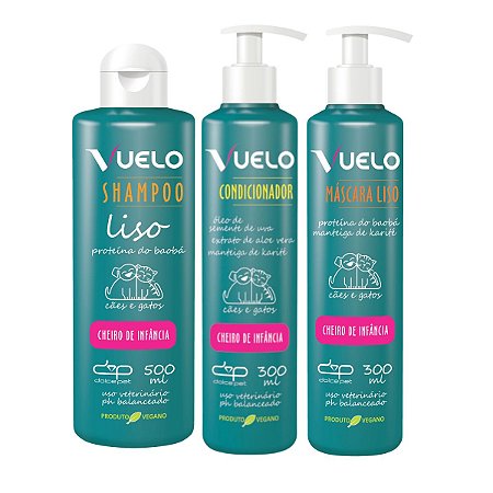 Kit Shampoo Liso Condicionador Máscara Liso Cheiro de Infância Vuelo Cães