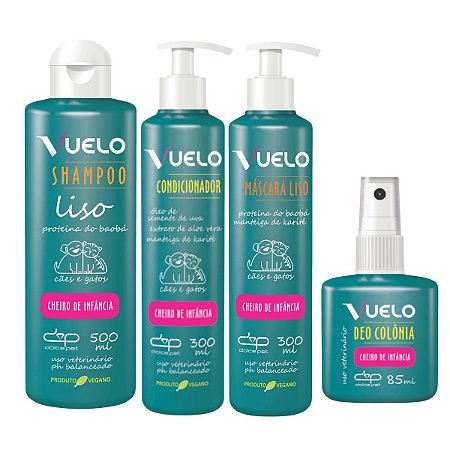 Kit Shampoo Liso Condicionador Máscara Liso Perfume Cheiro de Infância Vuelo Cães