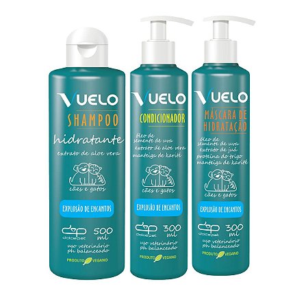 Kit Shampoo Hidratante Condicionador Máscara Explosão de Encantos Vuelo Cães