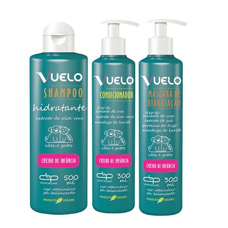 Kit Shampoo Hidratante Condicionador Máscara Cheiro de Infância Vuelo Cães