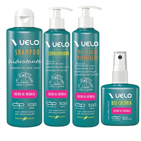 Kit Shampoo Hidratante Condicionador Máscara Perfume Cheiro de Infância Vuelo Cães