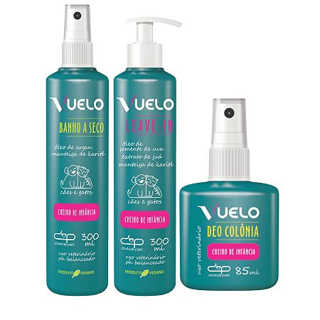 Kit Banho a seco Leave in Perfume Cheiro de Infância Vuelo Cães