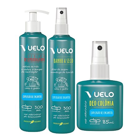 Kit Fluido Desembaraçador Banho a seco Perfume Explosão de Encantos Vuelo Cães
