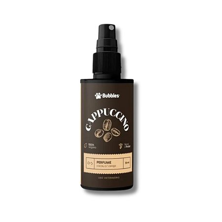 Perfume Pet Cacau Com Cereja Cappuccino 30ml Cães e Gatos Banho e Tosa Bubbles