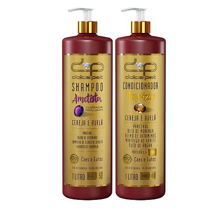 Kit Dolce Pet Shampoo Clareador  e Condicionador 1L Cereja e Avelã Cães e Gatos