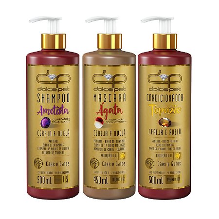 Kit Dolce Pet Shampoo Clareador Máscara Hidratação Condicionador Cereja e Avelã