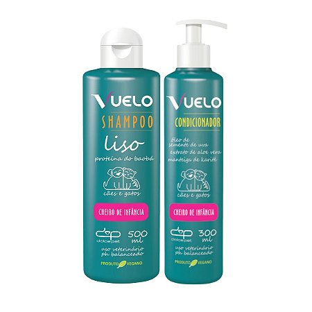 Kit Shampoo Liso e Condicionador Cheiro de Infância Vuelo Cães
