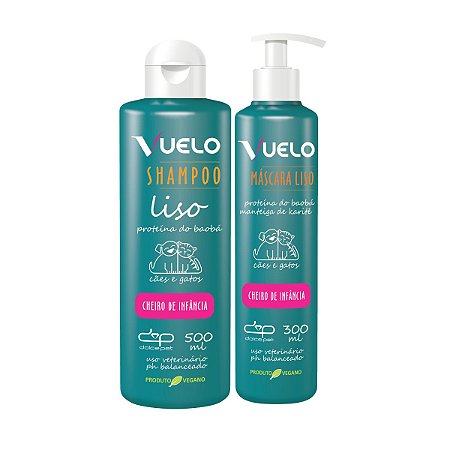 Kit Shampoo Liso e Máscara Liso Cheiro de Infância Vuelo Cães