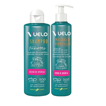 Kit Shampoo Filhotes e Máscara Hidratação Cheiro de Infância Vuelo Cães
